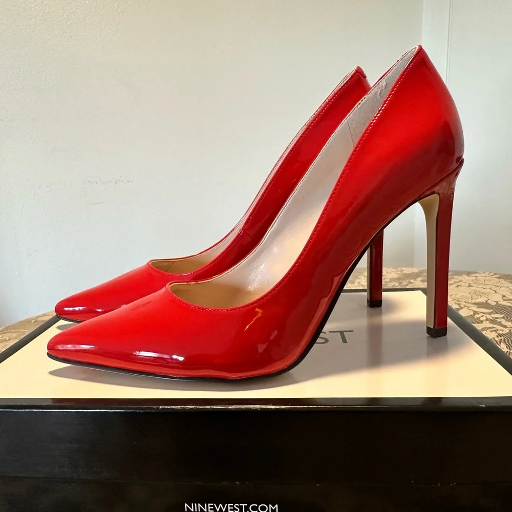 Nine West Glossy Red Heels - Picture 1 of 4